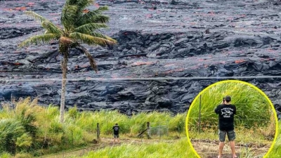 Pak metra larg vdekjes... fotografi sfidon llavën e vullkanit në Hawaii