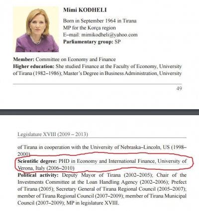 Kontradiktat e Mimi Kodhelit mbi doktoraturën në Itali