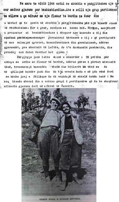 Faksimile e përkthimit dhe Dushan Mugosha e Enver Hoxha gjatë luftes 
