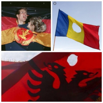 Flamuri gjerman dhe ai rumun në revoltat e vitit 1989 dhe imitimi i flamurit pa yll në përkujtim të revoltës së Spaçit në vitin 2018