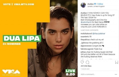 3 nominime në VMA, Dua Lipa në majat e muzikës botërore