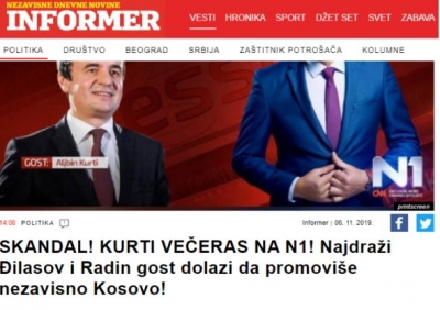 Reagime në serbi kundër televizionit që intervistoi Kurtin me flamurin kuq e zi