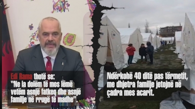 ‘Rama ti ke dështuar!’, PD publikon videon: Dhjetëra familje në çadra mes acarit, fondet e shpëtimit në xhepat e qeveritarëve