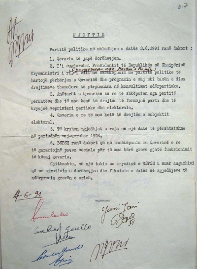 1991/Dokumenti që krijoi qeverinë “Bufi”