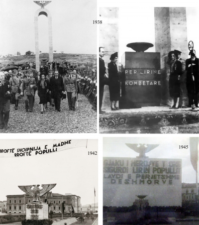 Shqiponja e monumentit të lirisë në tre kohë të ndryshme