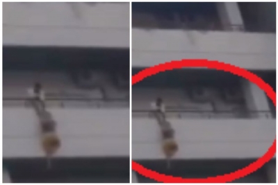 FOTO/ Gruaja tenton të hidhet nga ballkoni, burri e kap prej duarsh dhe e shpëton