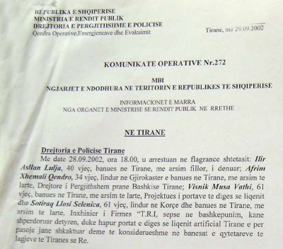 2002/Kur Afrim Qendro arrestohej për shpërdorim detyre (dokumenti)