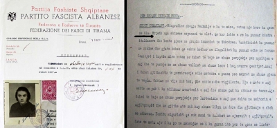 Fletëanketa e neofashistes Nexhmije Xhuglini në vitin 1941 dhe faksimile e fjalës së E.Hoxhës në vitin 1952