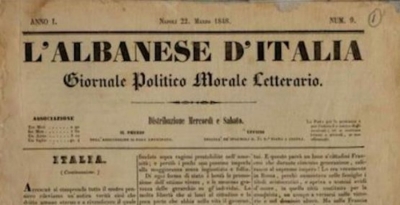Më 23 shkurt 1848 u botua në Napoli, gazeta e parë shqiptare &#039;L’albanese d’Italia&#039;