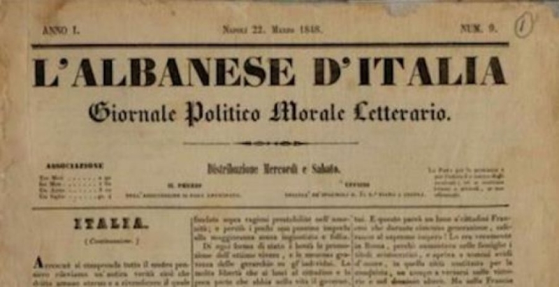 Më 23 shkurt 1848 u botua në Napoli, gazeta e parë shqiptare 'L’albanese d’Italia'