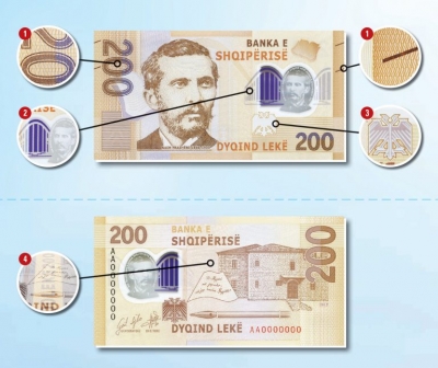 Kartëmonedhat e reja, si të dalloni elementet e sigurisë te prerjet 200 dhe 5,000 lekë